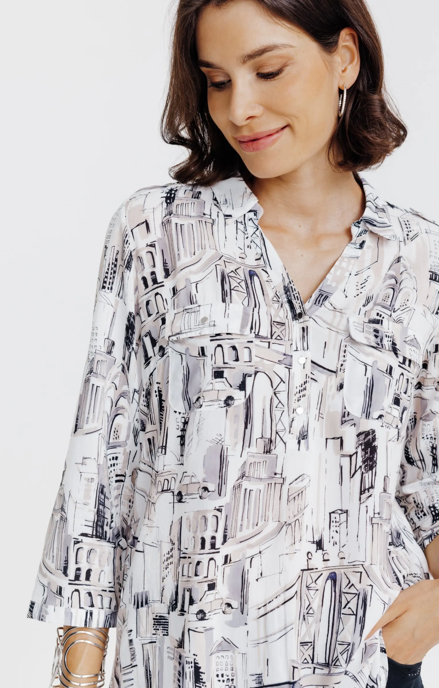Chemisiers<Armand Thiery Tunique col chemise imprimée graphique - Écru